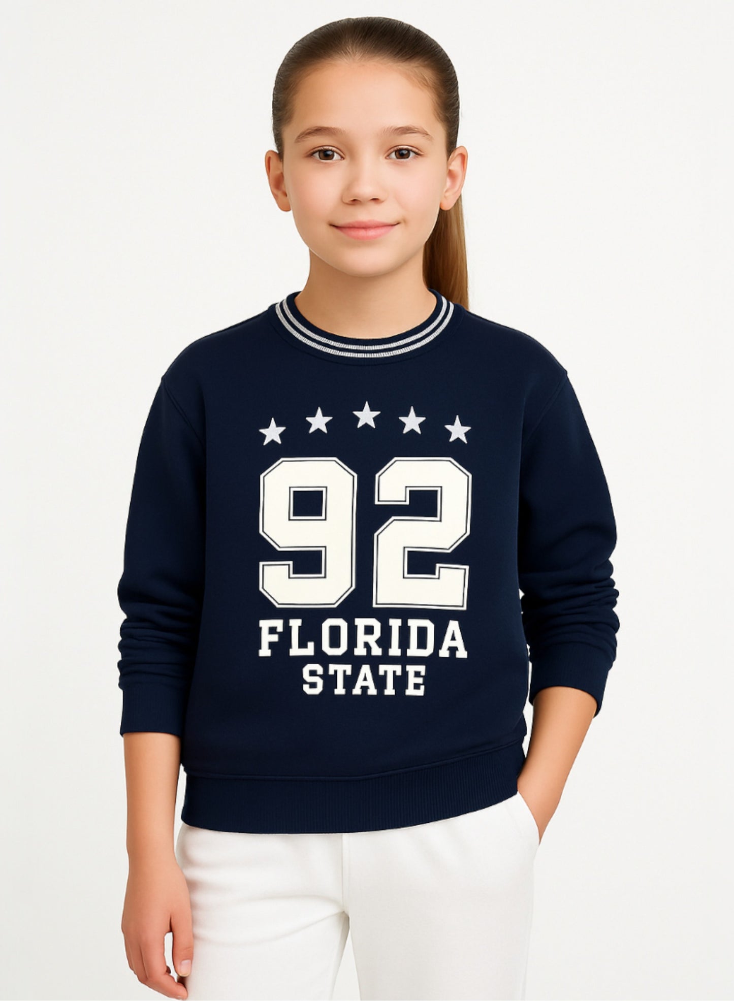 “Florida State 92” Contrast Rib Pullover Sweatshirt – 100% Cotton Fleece