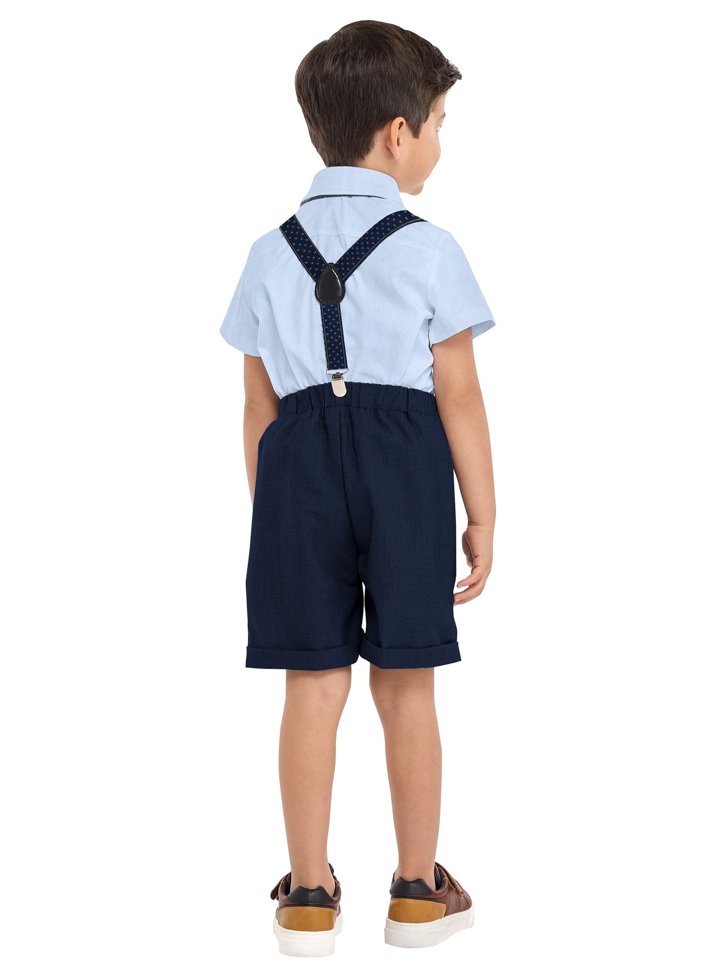 Blue Shorts And Braces Set With Shirt And Bow Tie
