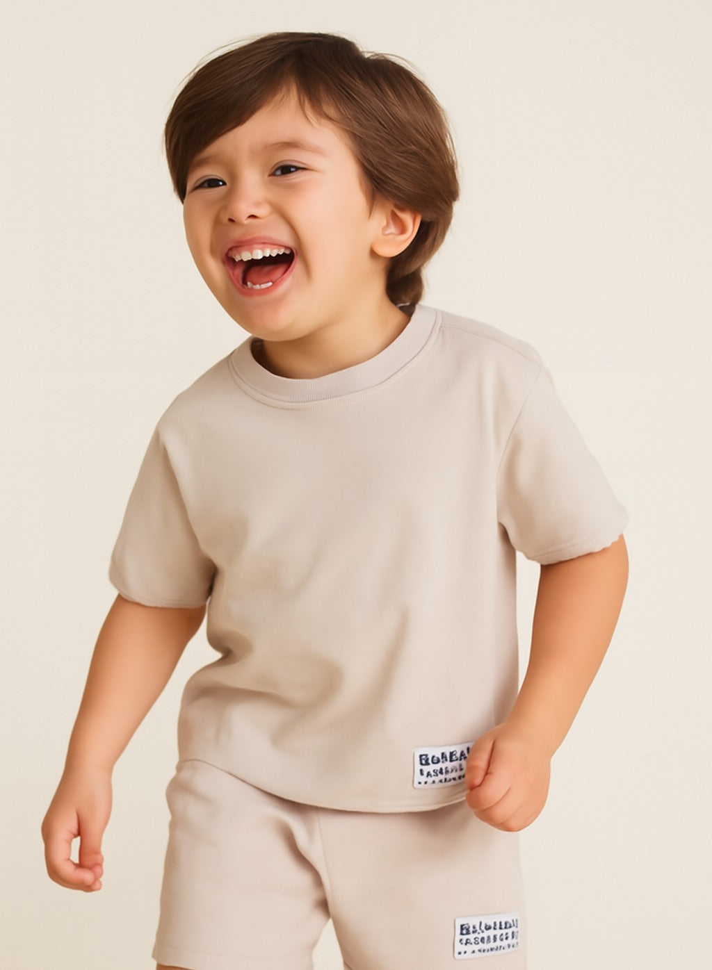 Boys Cotton Interlock Tee & Shorts Set – Sand