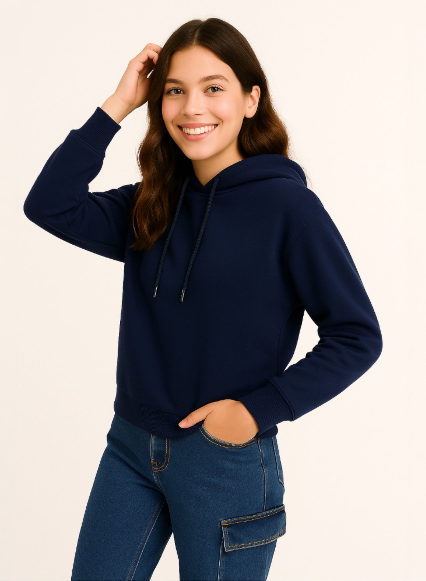 Navy Hoodie with Drawstring – 100% Cotton Fleece