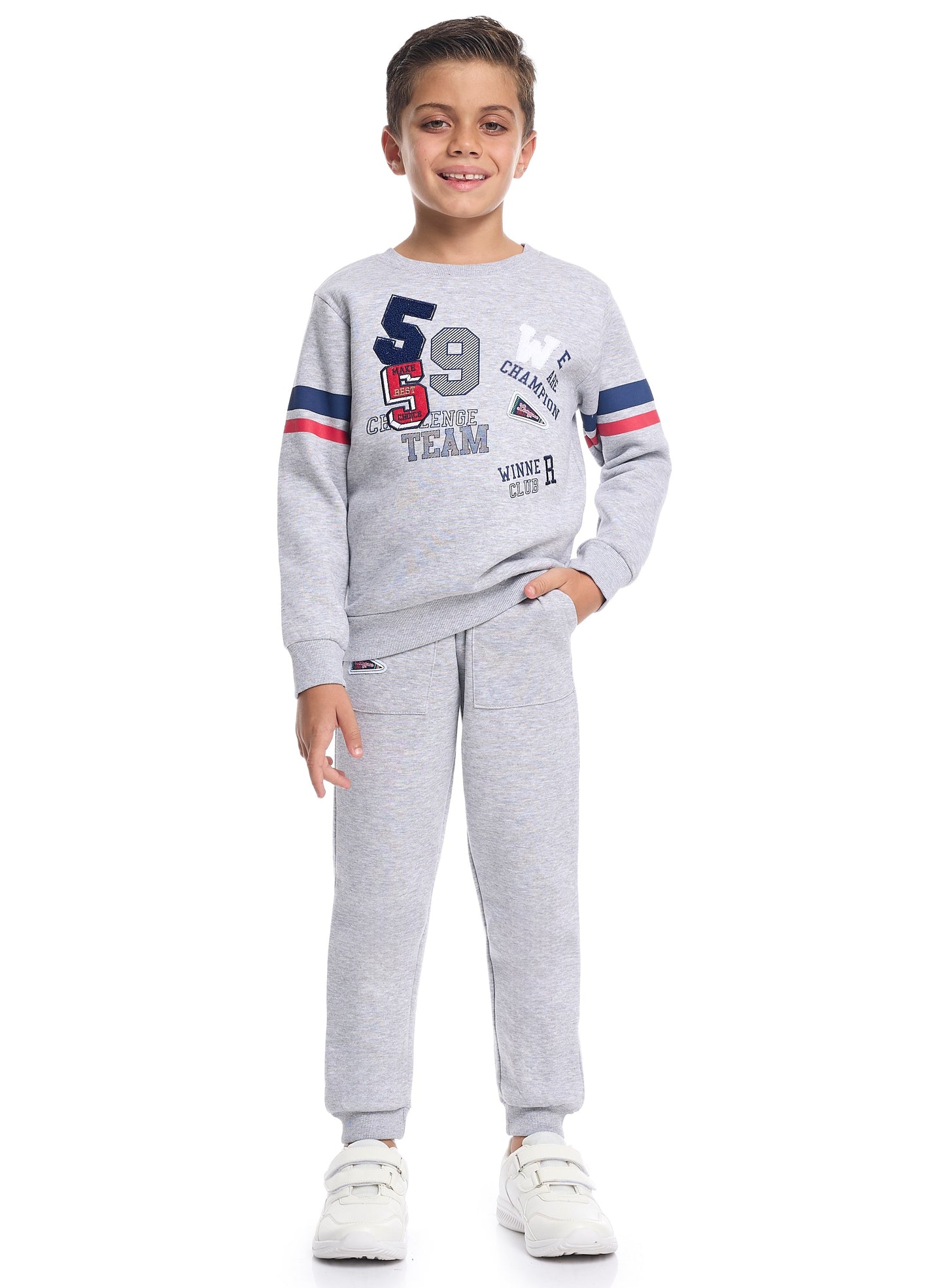 Boys Team Print Fleece Co-ord Set - Grey Sweatshirt & Joggers