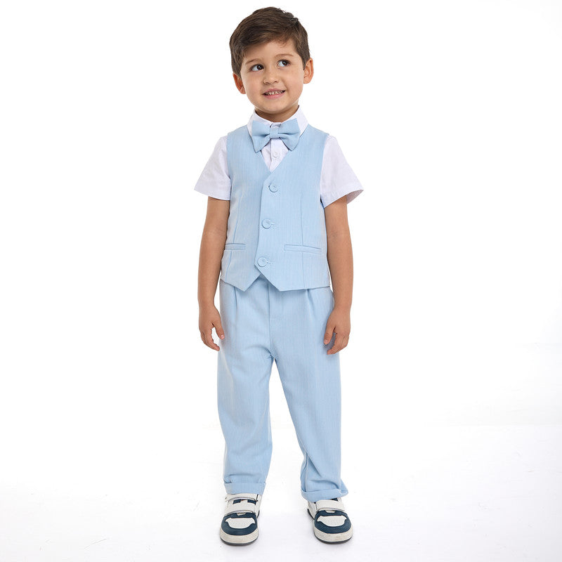 Lt Blue Waistcoat And Pant Set With Shirt And Bow Tie