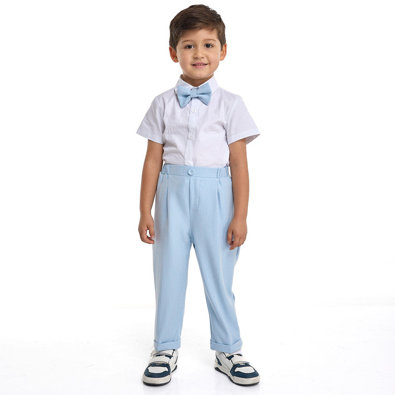 Lt Blue Waistcoat And Pant Set With Shirt And Bow Tie
