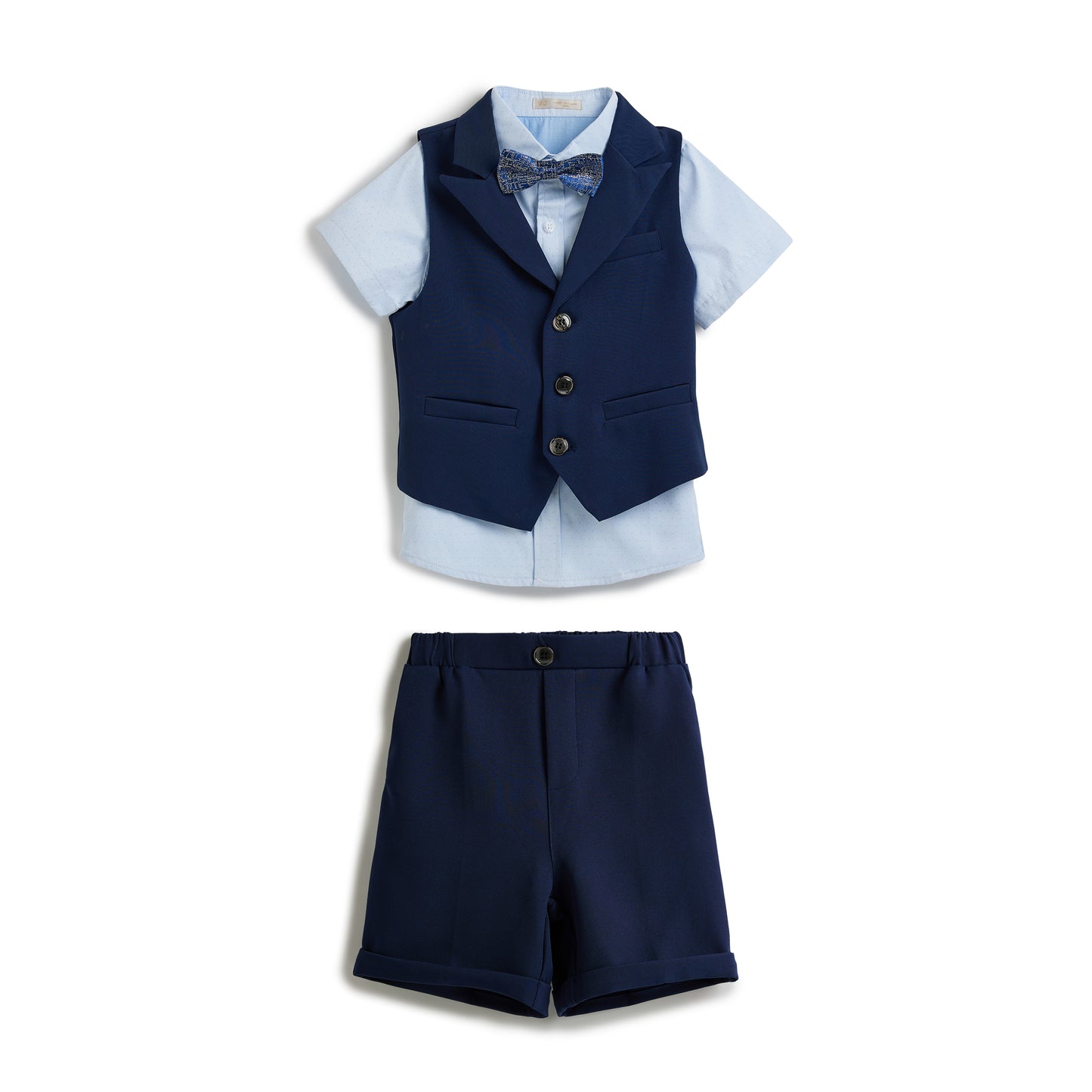 Blue Waistcoat And Short Set With Shirt And Bow Tie
