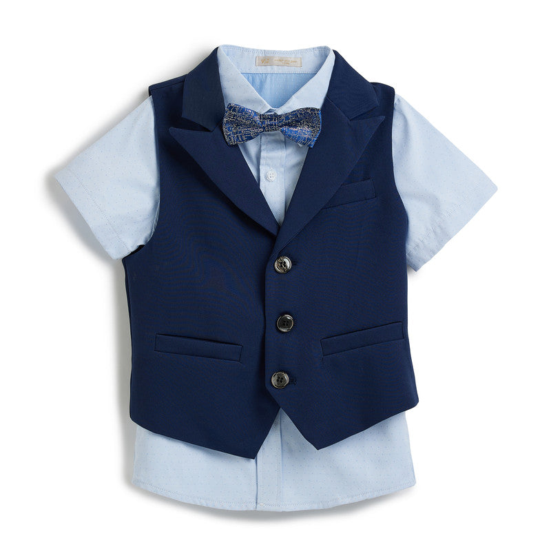 Blue Waistcoat And Short Set With Shirt And Bow Tie