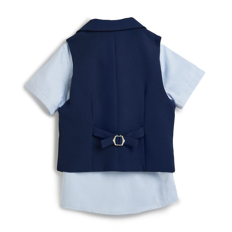 Blue Waistcoat And Short Set With Shirt And Bow Tie