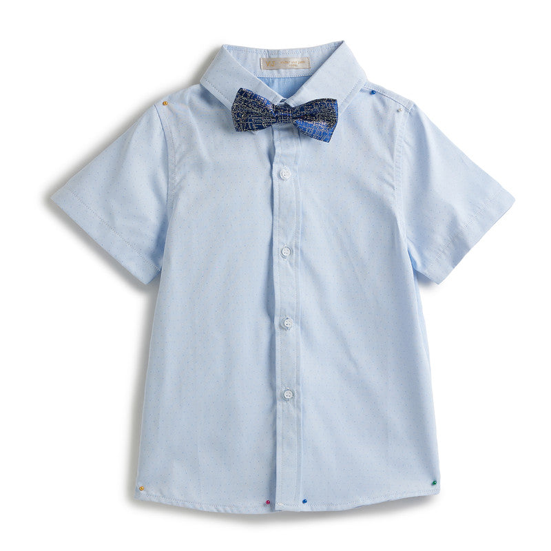 Blue Waistcoat And Short Set With Shirt And Bow Tie