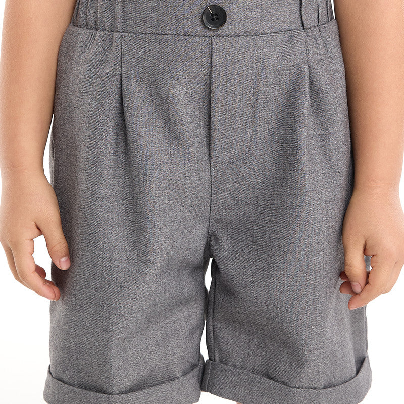 Gray Shorts And Braces Set With Shirt And Bow Tie