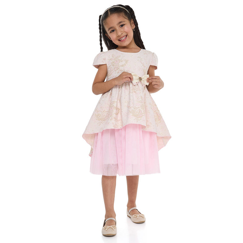 Girls Elegant Lt Pink/Gold Jacquard & Tulle Party Dress
