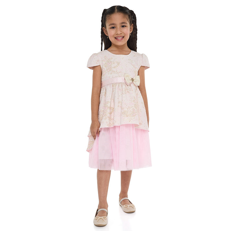 Girls Elegant Lt Pink/Gold Jacquard & Tulle Party Dress