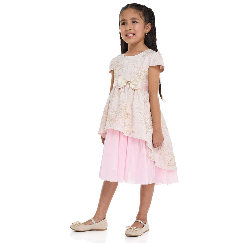 Girls Elegant Lt Pink/Gold Jacquard & Tulle Party Dress