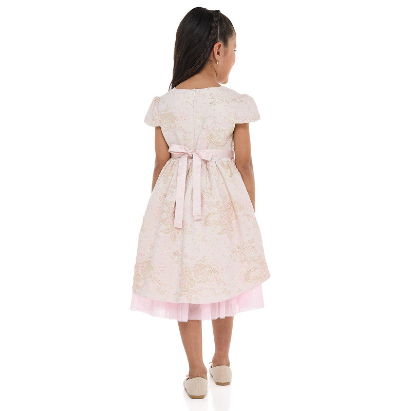 Girls Elegant Lt Pink/Gold Jacquard & Tulle Party Dress