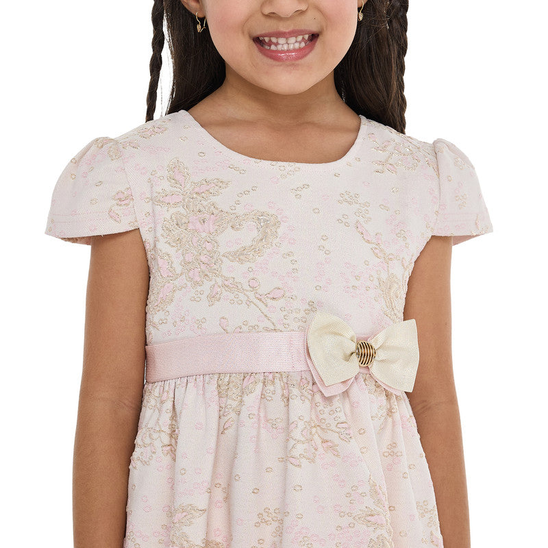 Girls Elegant Lt Pink/Gold Jacquard & Tulle Party Dress