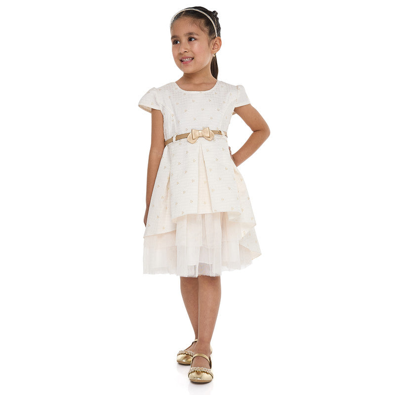 Chic Jacquard Champagne Party Dress With Mesh & Decoration