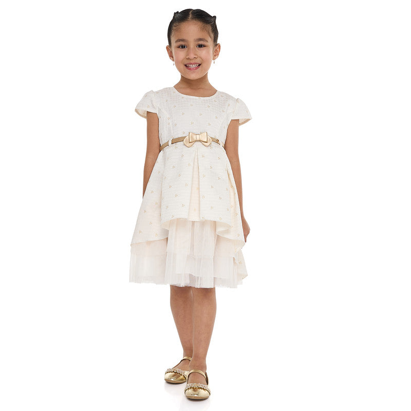 Chic Jacquard Champagne Party Dress With Mesh & Decoration