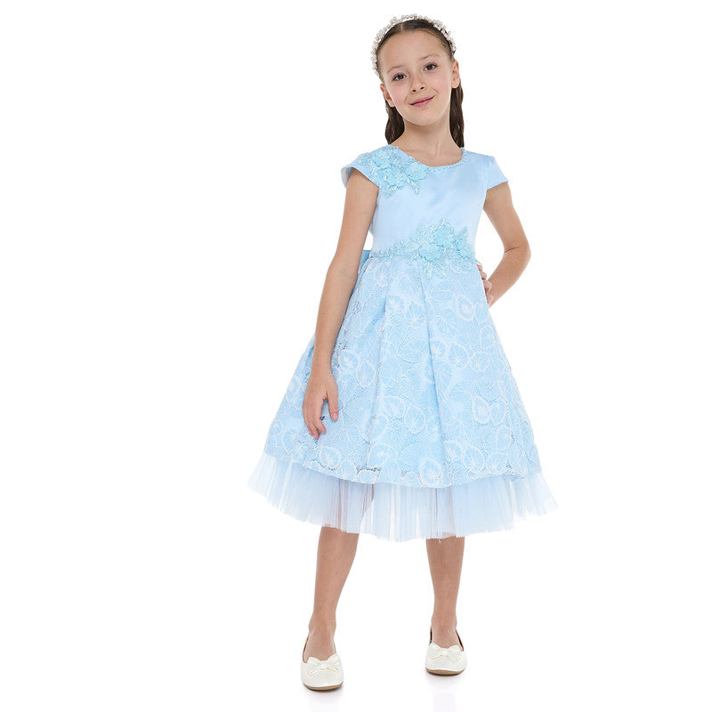Chic Sky Blue Satin & Lace Party Dress With Mesh & Decoration