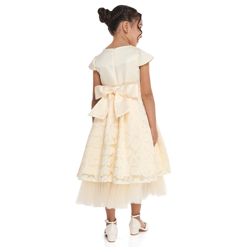 Chic Pink Satin & Lace Party Dress With Mesh & Decoration