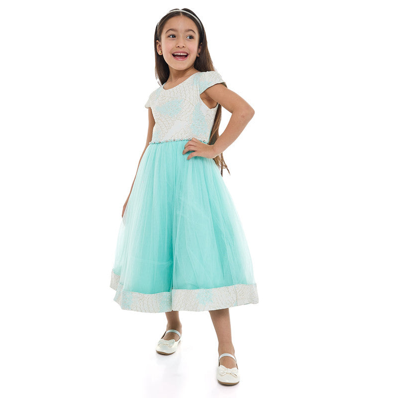 Girls Mint Jacquard & Tulle Dress