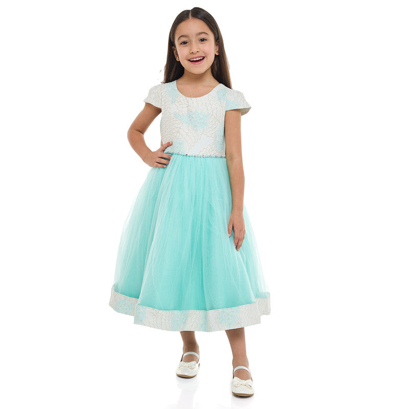Girls Mint Jacquard & Tulle Dress