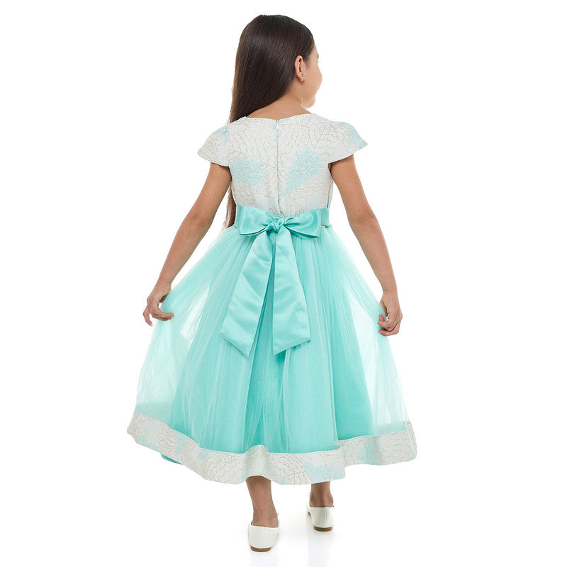 Girls Mint Jacquard & Tulle Dress