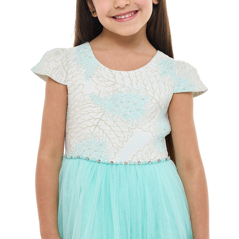 Girls Mint Jacquard & Tulle Dress