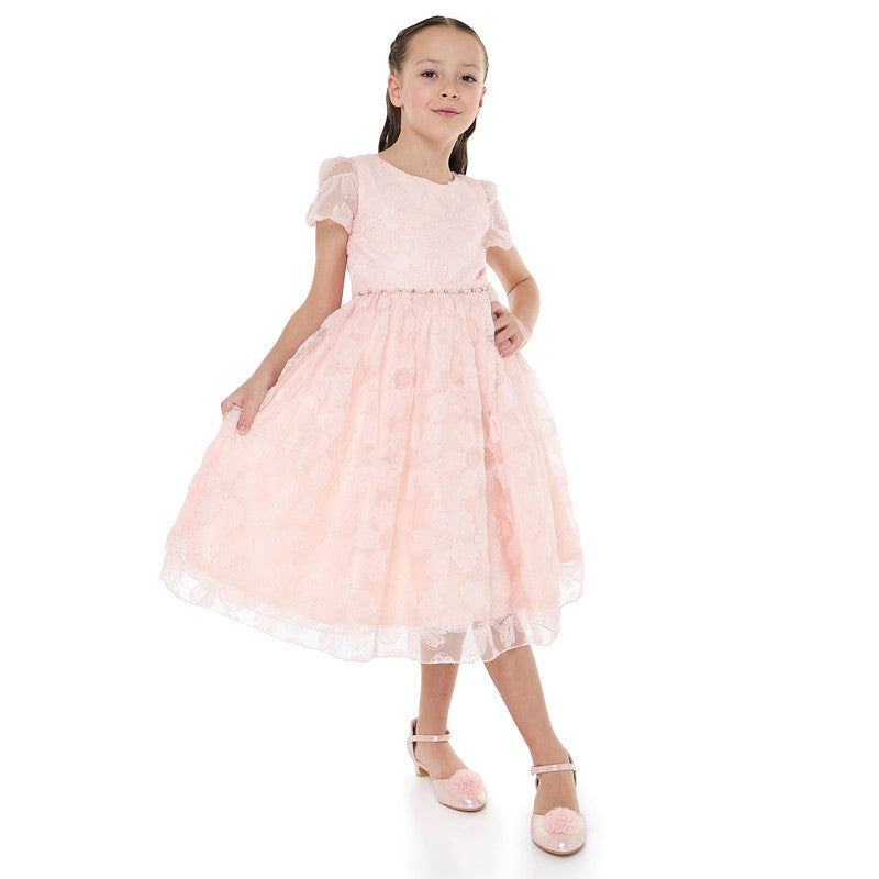 Girls Pink Flower Sequin Dress