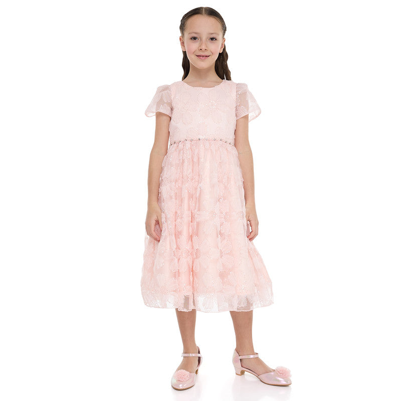 Girls Pink Flower Sequin Dress