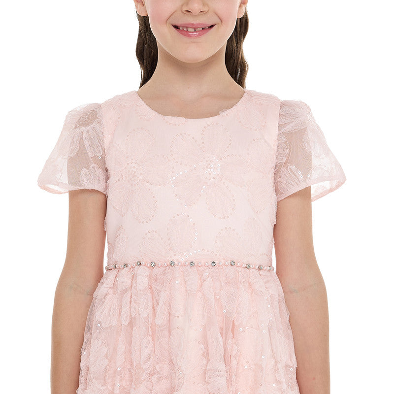 Girls Pink Flower Sequin Dress