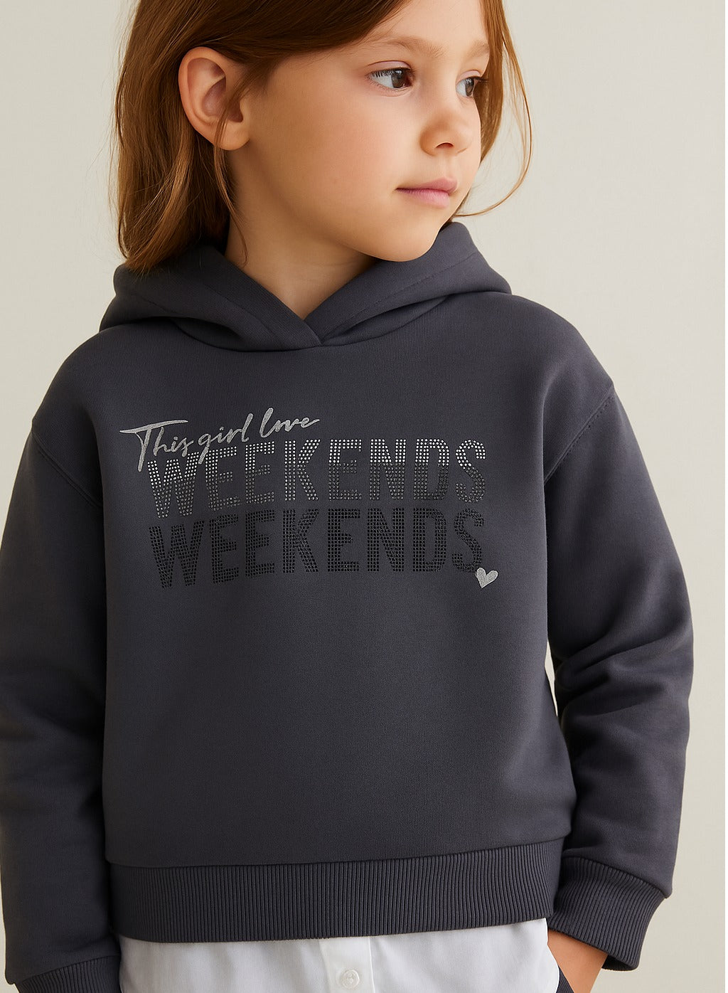 Girls Layered Weekends Fleece Hoodie – Charcoal Grey