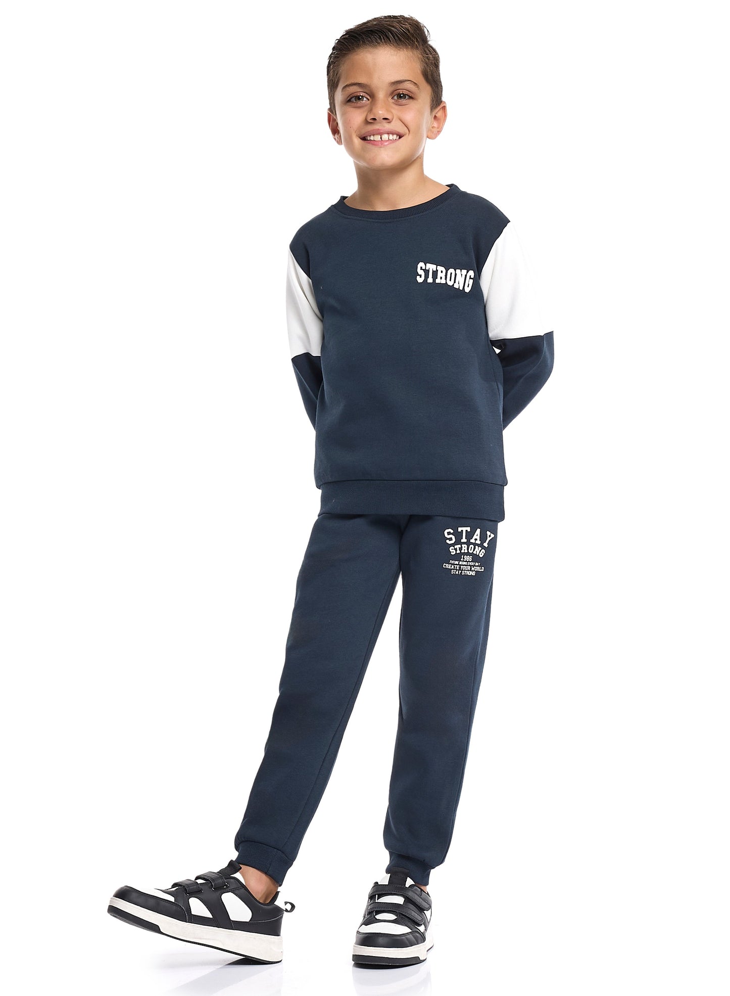 Boys’ Casual Winter Set – Navy Stay Strong Graphic Top & Bottom
