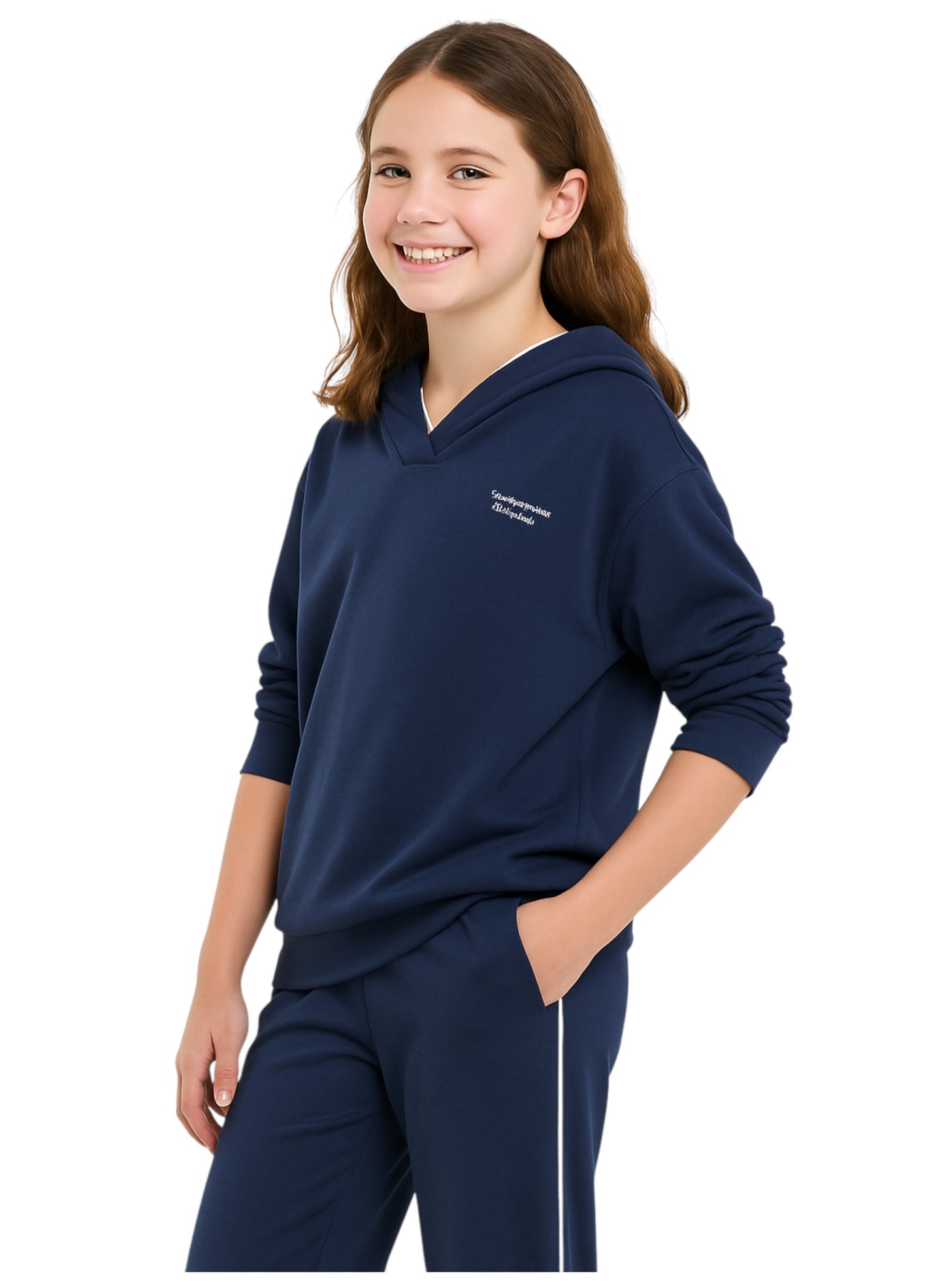 Girls’ Navy Wide-Leg Pants & Hoodie Set