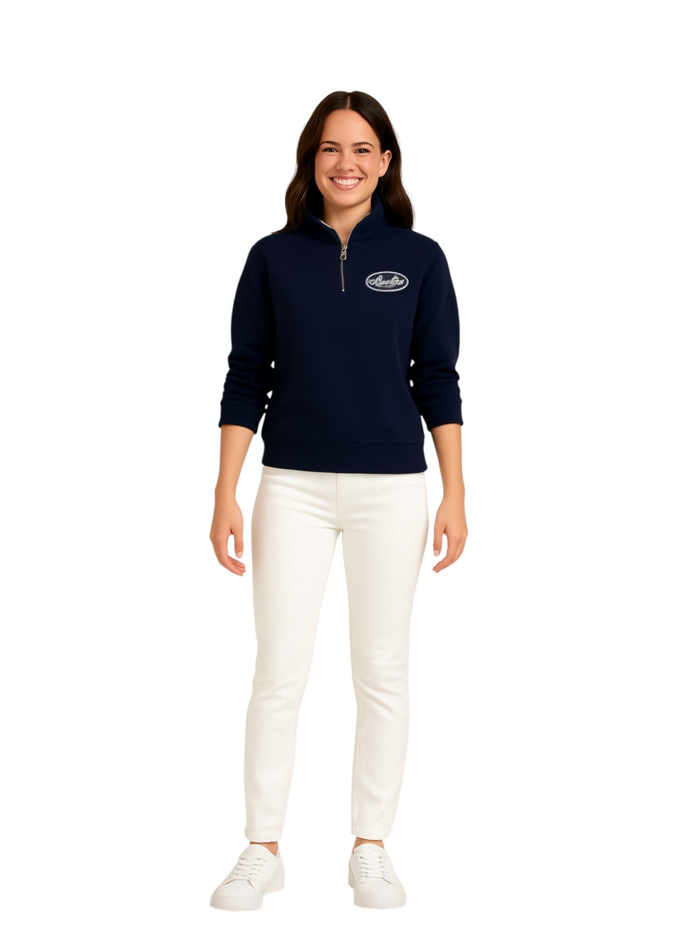 “Sports Club” Girls' Half-Zip Sweatshirt – Navy | 100% Cotton Fleece |