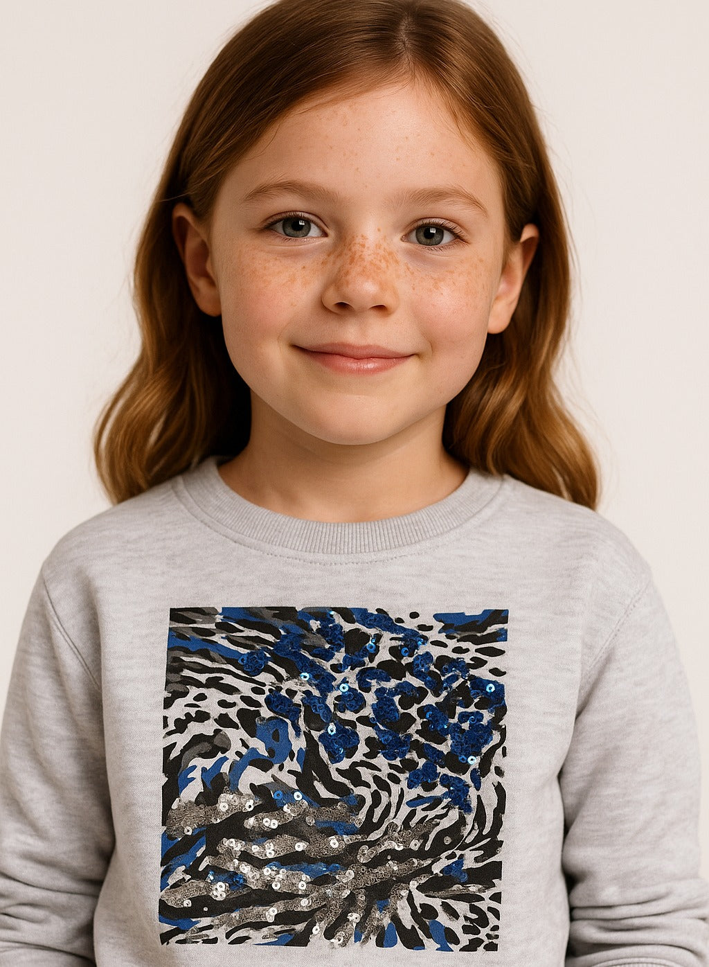 Girls’ Animal Print Patch Sweatshirt - Grey - Relaxed Fit