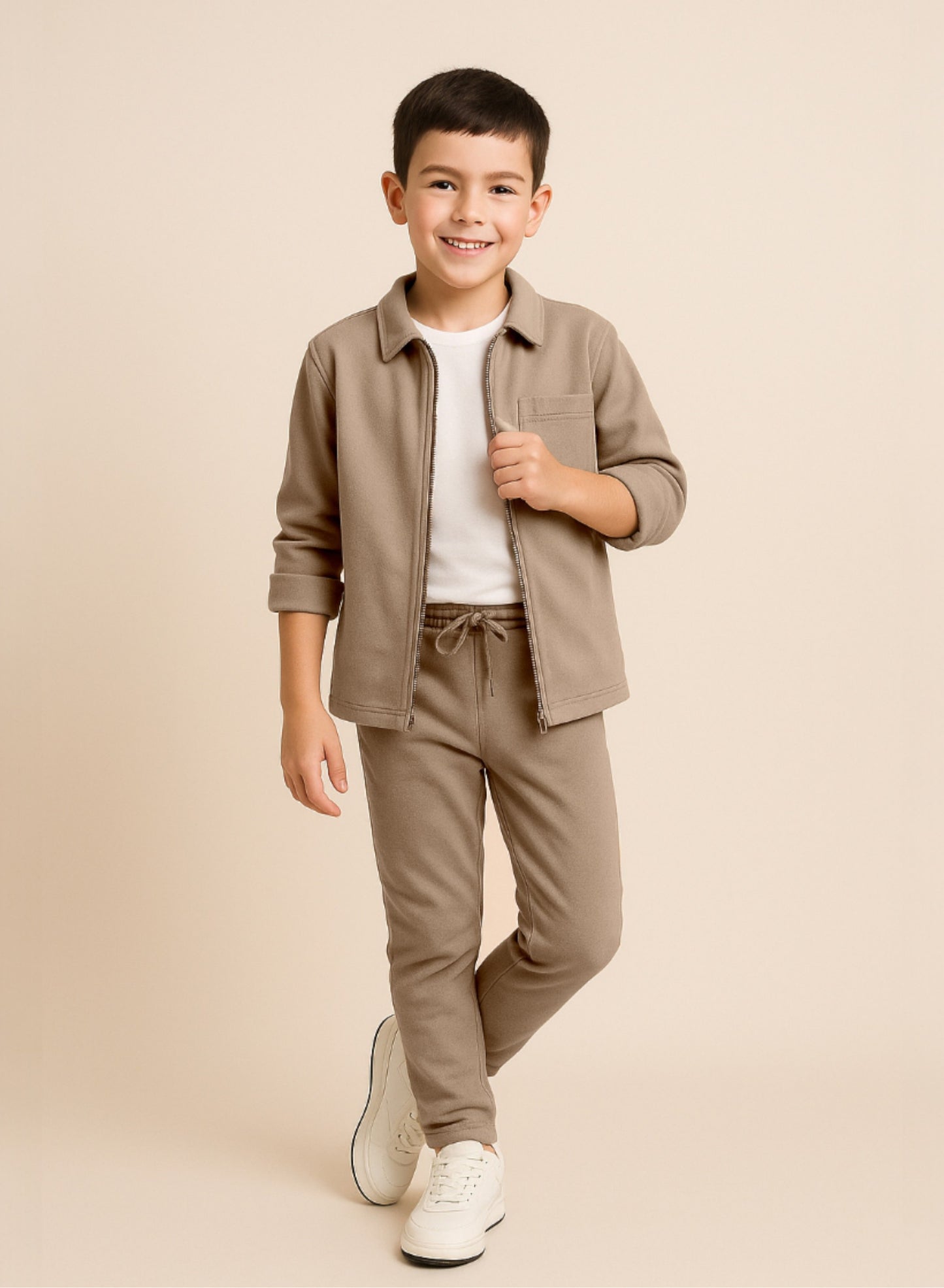 Boys’ Utility Jacket & Jogger Set – Beige