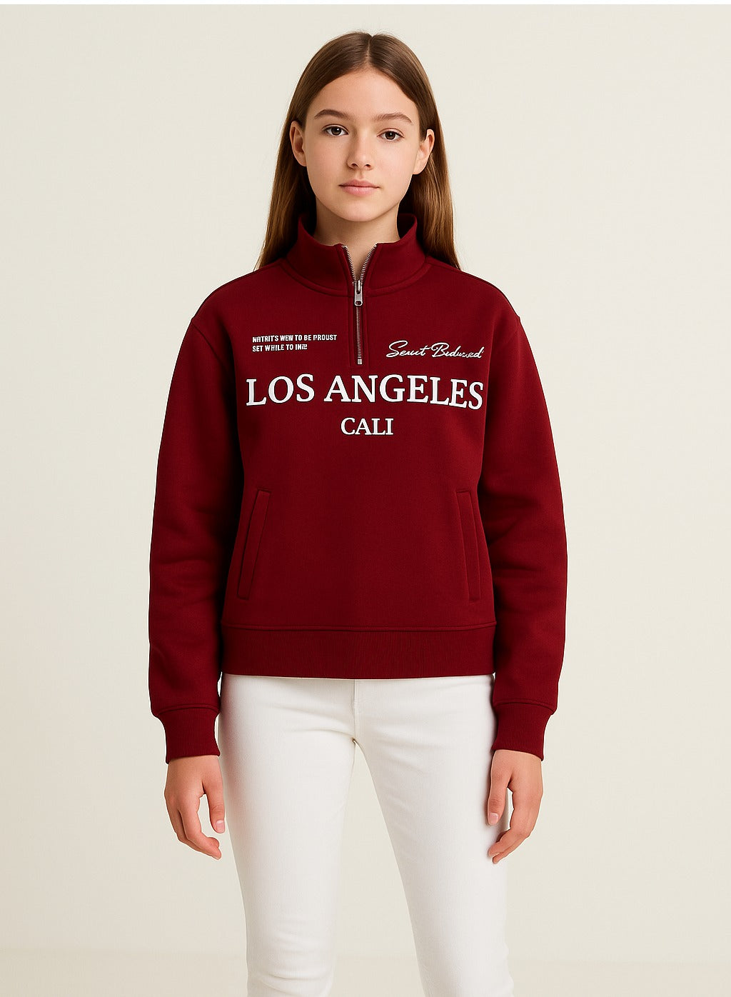 “Los Angeles Cali” Half-Zip Sweatshirt – 100% Cotton Fleece Pullover | 280 GSM