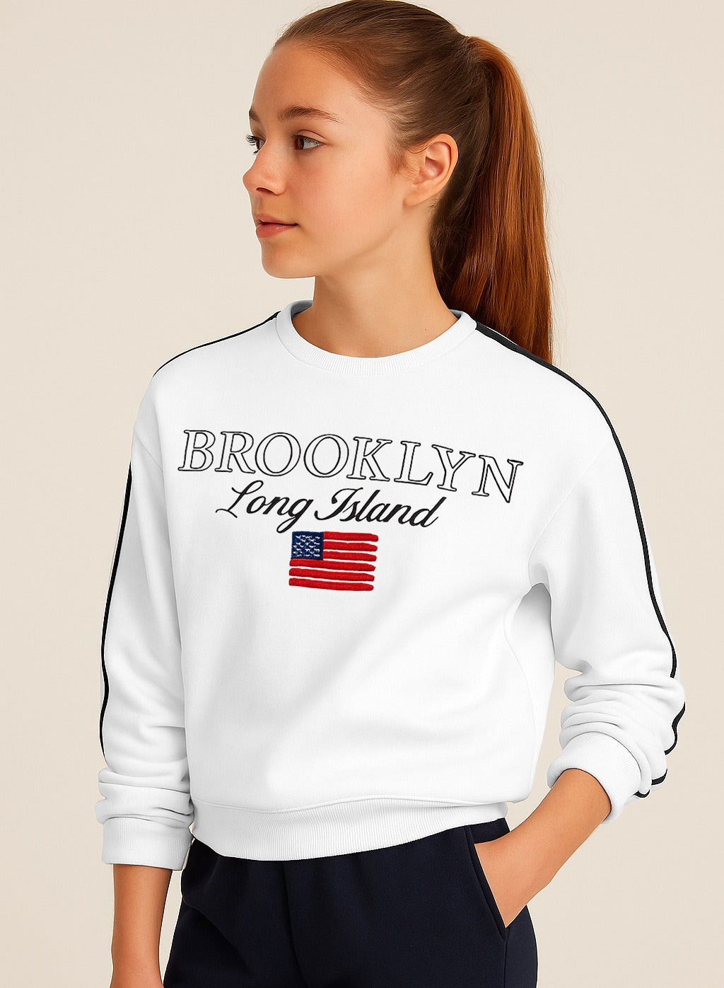 Brooklyn Graphic Sweatshirt – Off White | 100% Cotton Fleece |