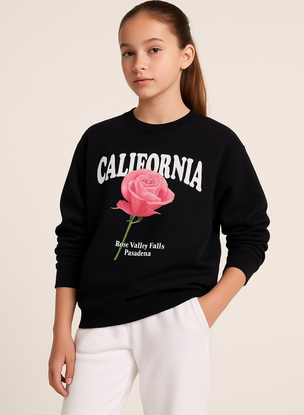 California Rose Graphic Sweatshirt – 100% Cotton Fleece | Photographic Puff Print