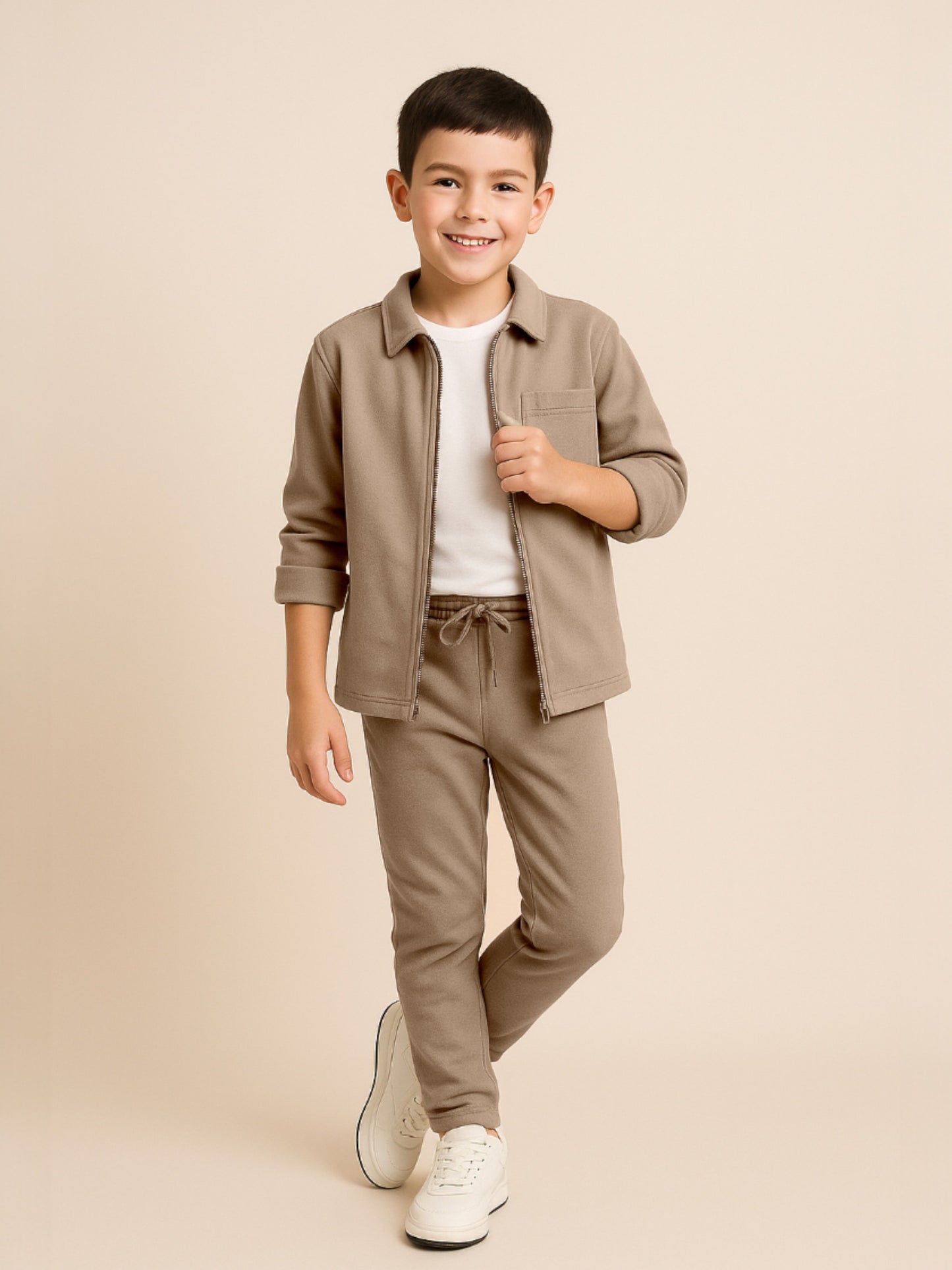 Boys’ Utility Jacket & Jogger Set – Beige