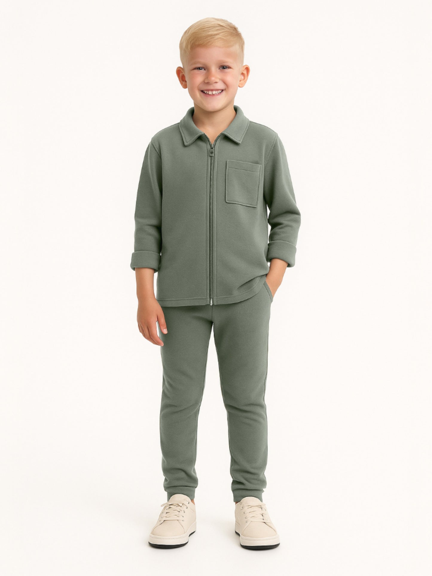 Boys’ Utility Jacket & Jogger Set – Lt Olive