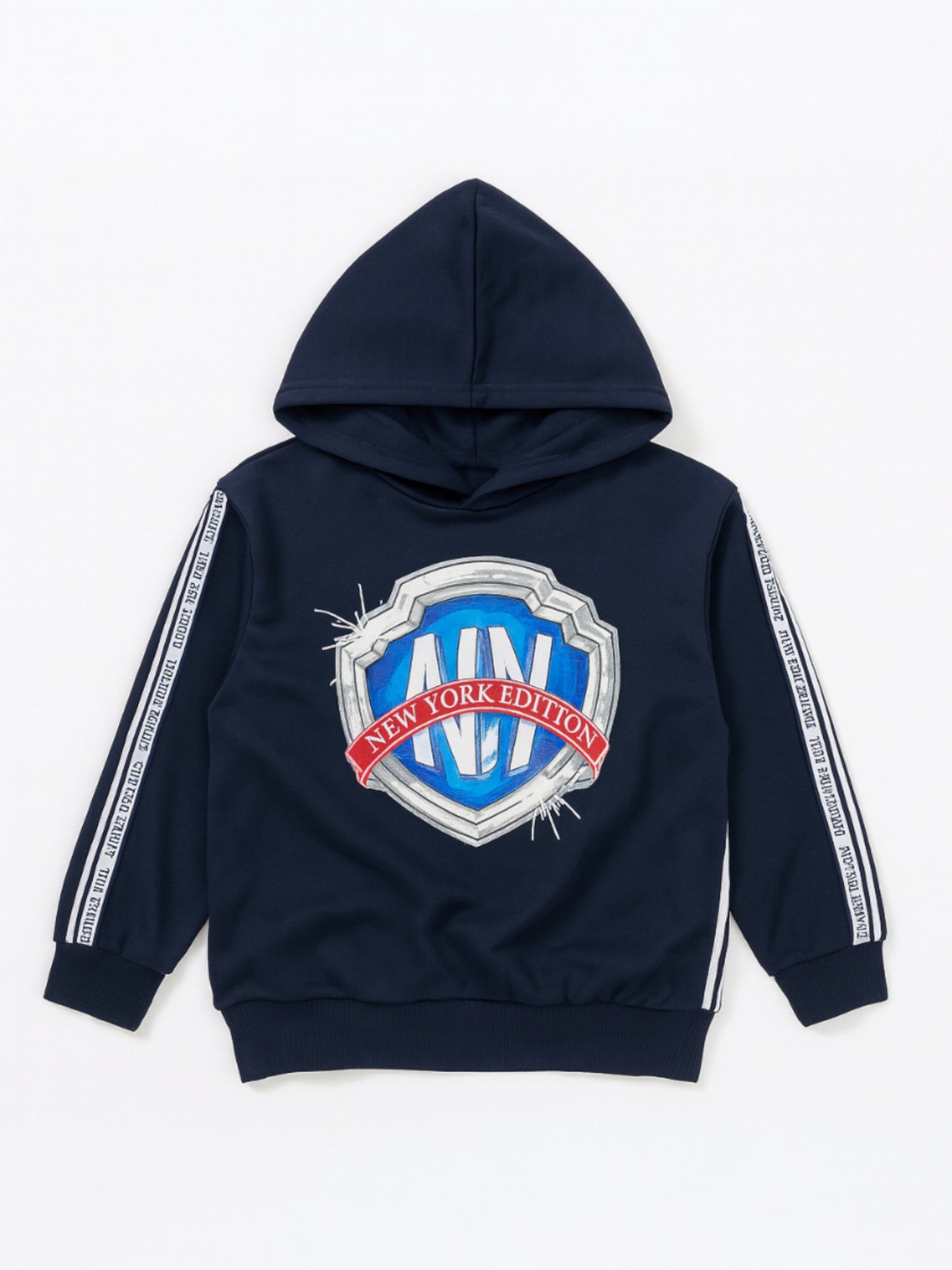Boys Hooded Badge Fleece Tracksuit - Navy with Side Tape Detail