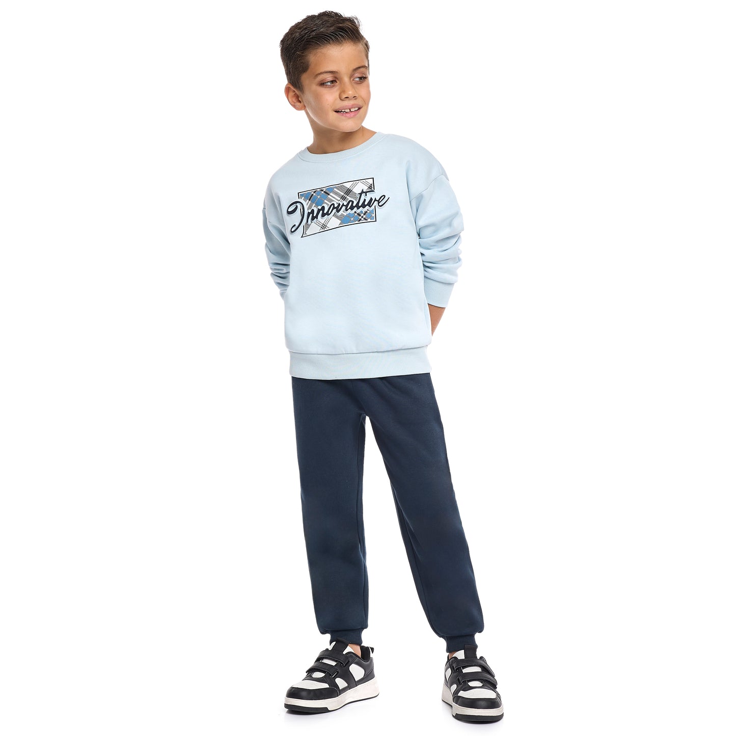 Boys’ Outdoor Style Tracksuit – Blue Fleece Adventure Top & Bottom Set