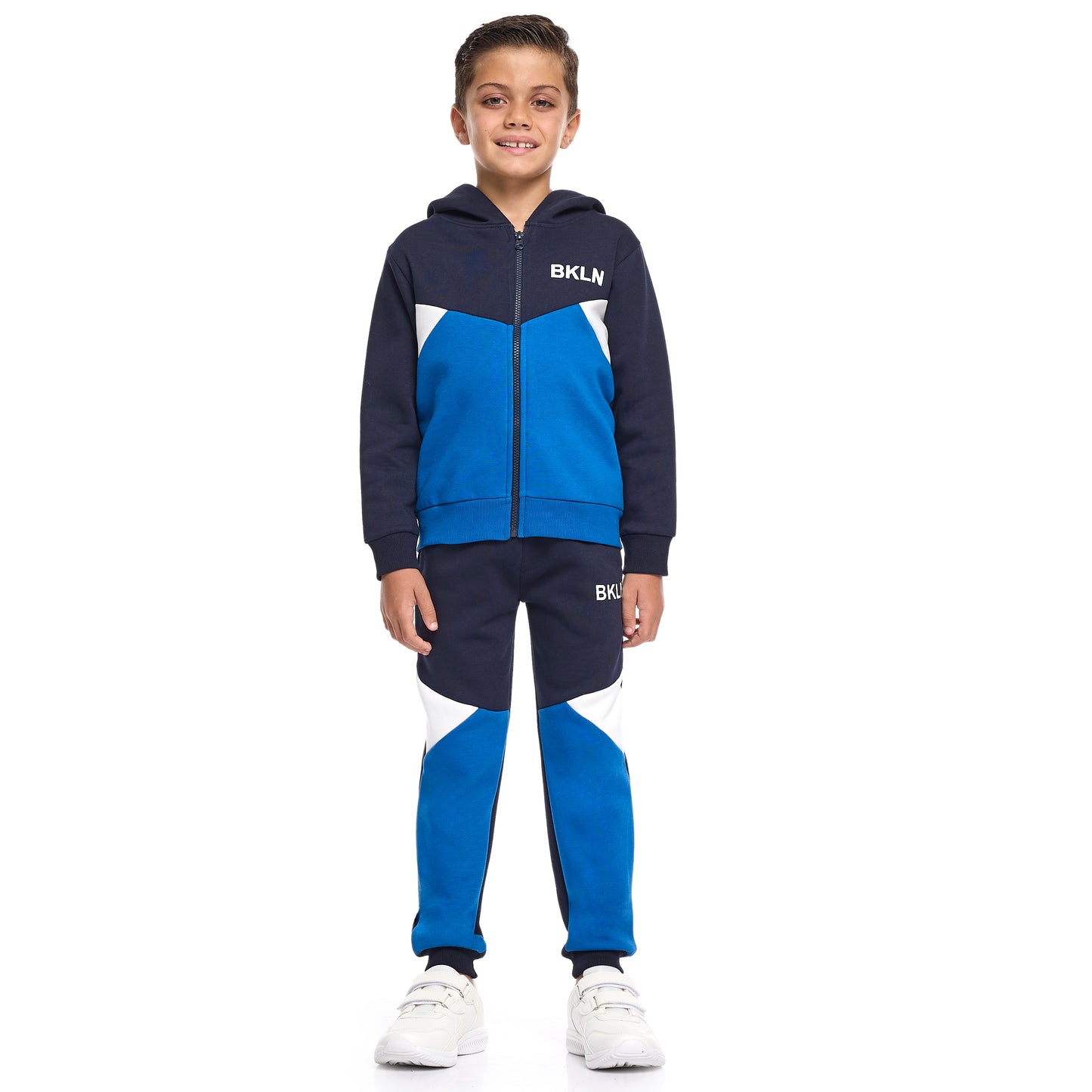 Boys’ Navy & Blue Colorblock Hoodie Tracksuit – Zip-Up Sweatshirt & Joggers Set