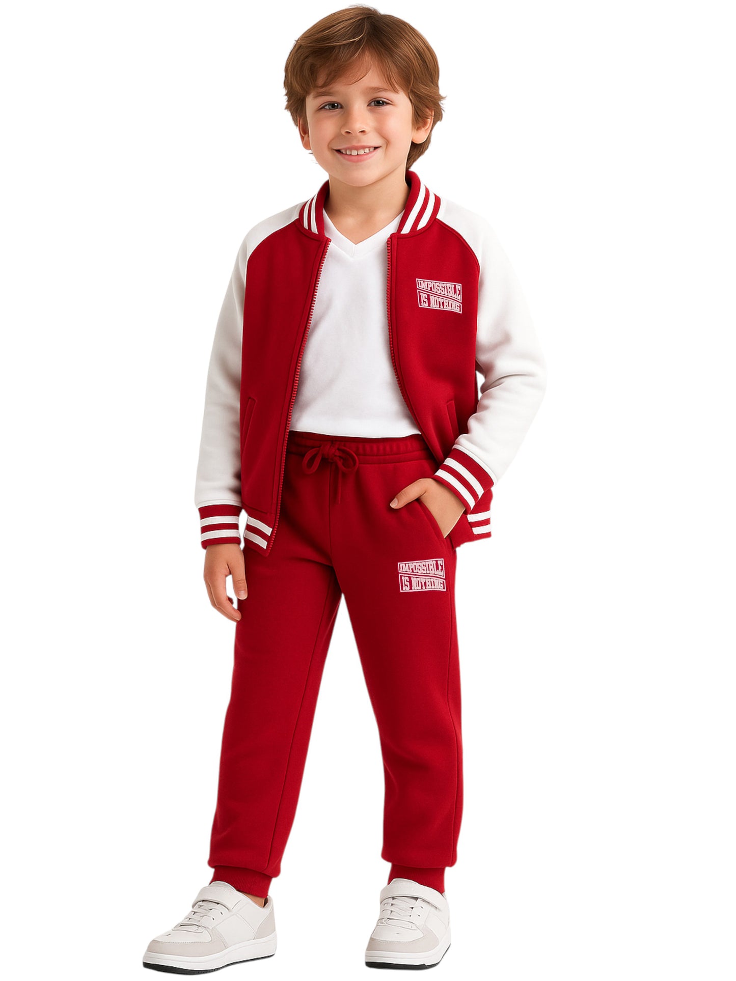 Boys' Trendy Red & White Sports Tracksuit – Break the Rule Print