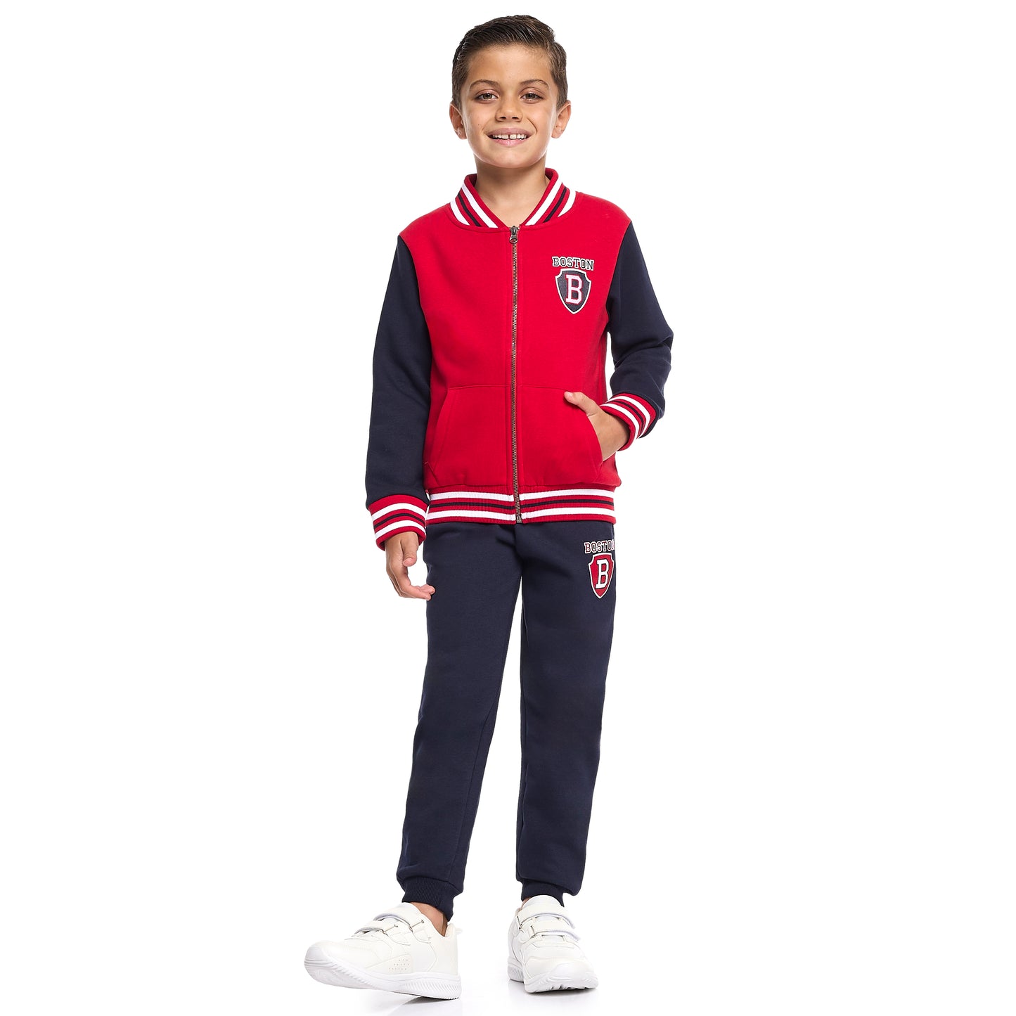 Boys’ 2-Piece Zipper Jacket & Jogger Set – Warm Fleece Outfit with Collar & Side Pockets