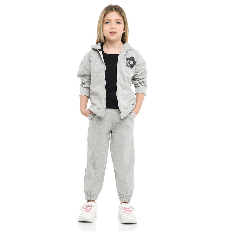 Girls Très Chic Reversible Sequin Fleece Set – Light Grey 2-Piece Outfit