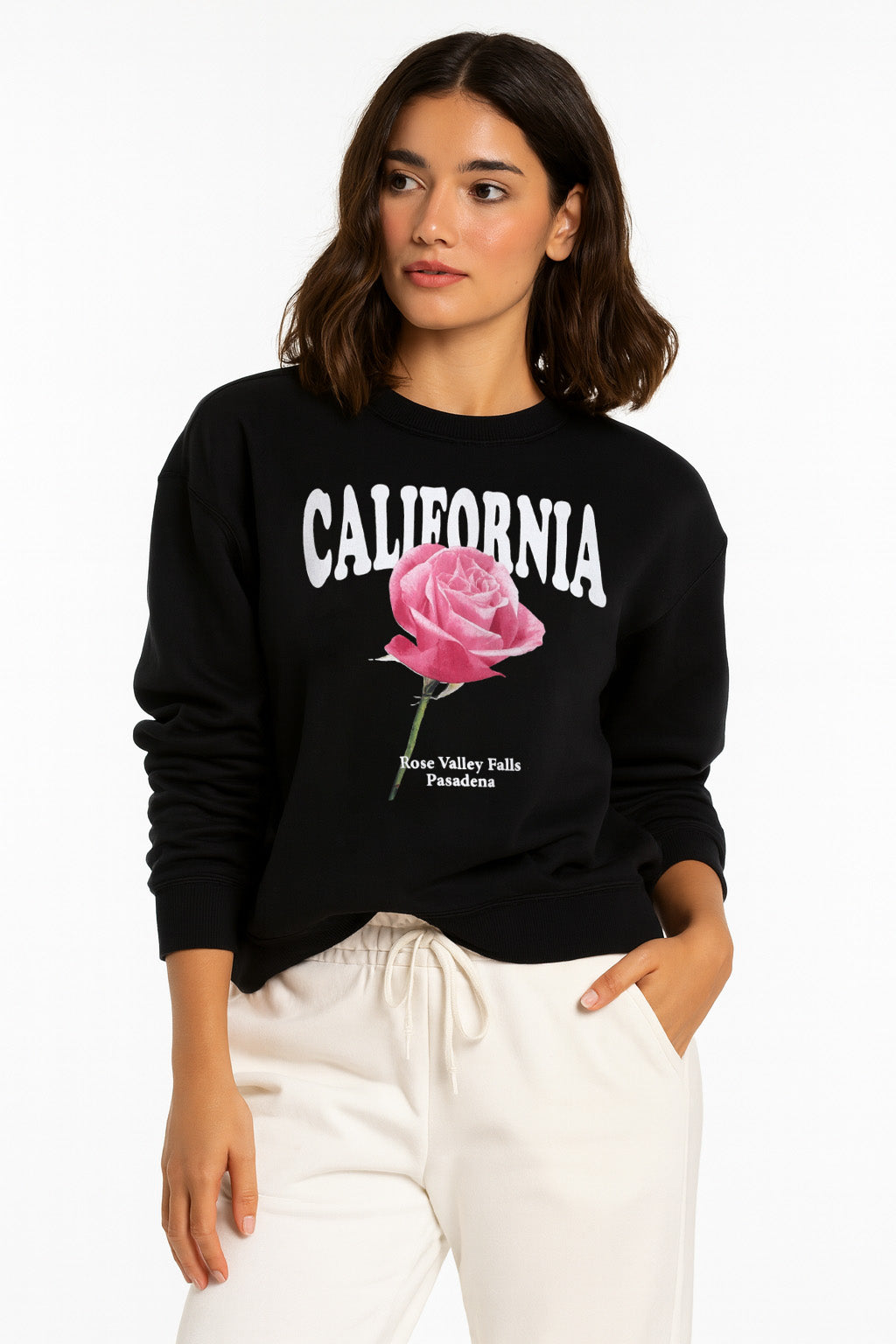 California Rose Graphic Sweatshirt – 100% Cotton Fleece | Photographic Puff Print