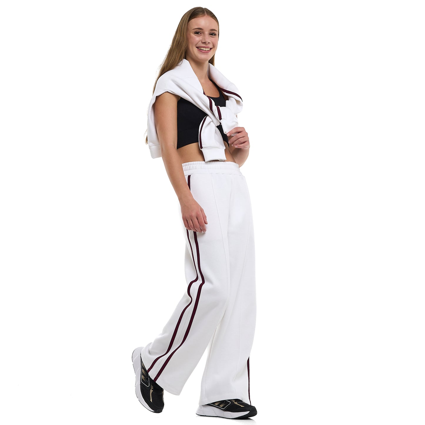 ICONIC White & Maroon Half-Zip Sweater & Wide-Leg Jogger Set