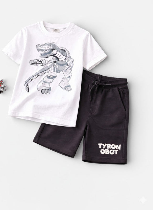 Boys Dinosaur Graphic T-Shirt & Black Shorts Set