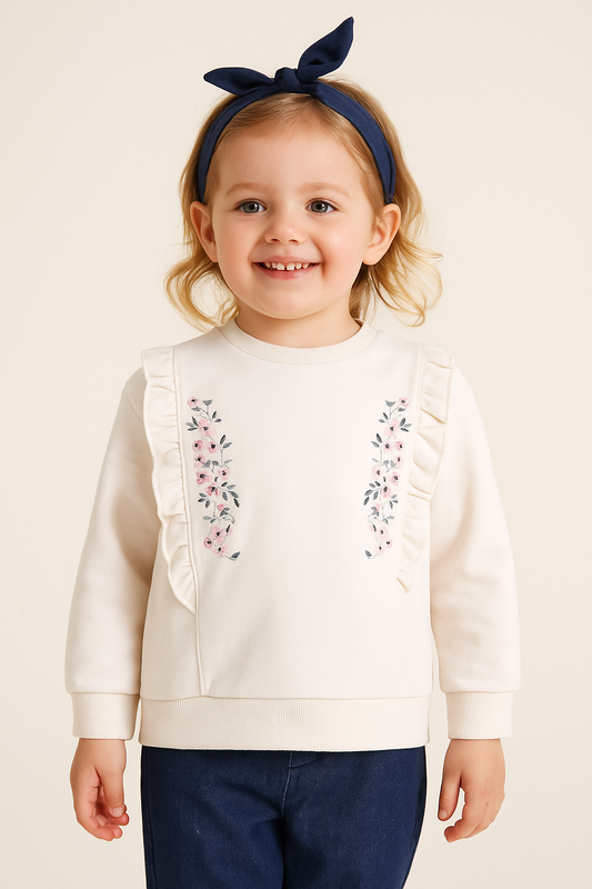 Dirkje 3-Piece Ruffled Floral Sweatshirt with Matching Pants & Headband Set