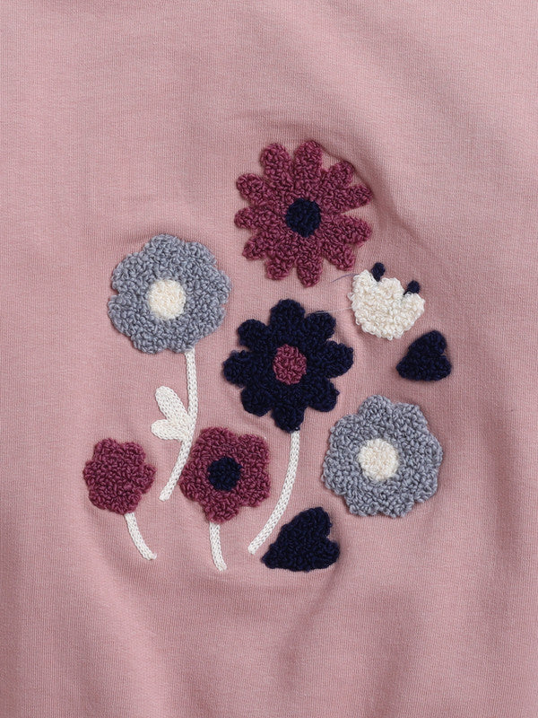Girls Floral Chenille Fleece Tracksuit – Dusty Rose & Grey 2-Piece Set